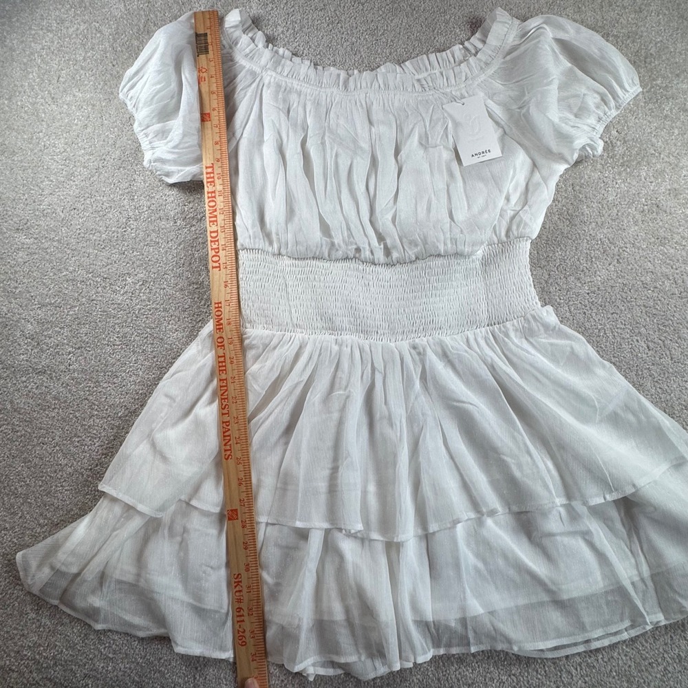 Andree By Unit White Smocked Tiered Romper Off Shoulder Puff Sleeve Fairy XL - Picture 7 of 7